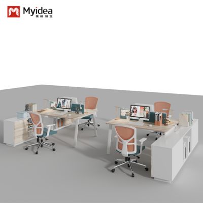 Foshan office furniture factory staff desk facing two people with cabinet, lockable office desk, screen style computer desk