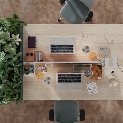 Two People Facing Each Other, Four People, Office Desk With Drawers, Company Staff Desk With Desk Screen, Staff Desk, Computer Desk