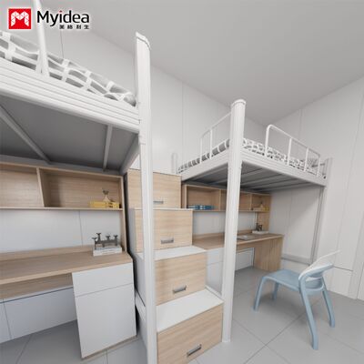School Dormitory with Bunk Beds, Desks, Storage Space, Stairs, Two Person Iron Frame Bed, Steel Wood Combination