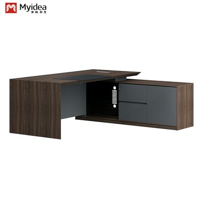 A Dark-colored Office Desk for a CEO's Space the Auxiliary Storage Cabinet Is Made of Thickened Melamine Board