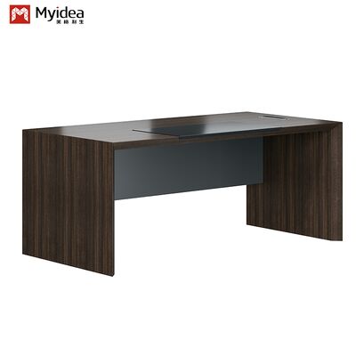 A Dark-colored Office Desk for a CEO's Space the Auxiliary Storage Cabinet Is Made of Thickened Melamine Board